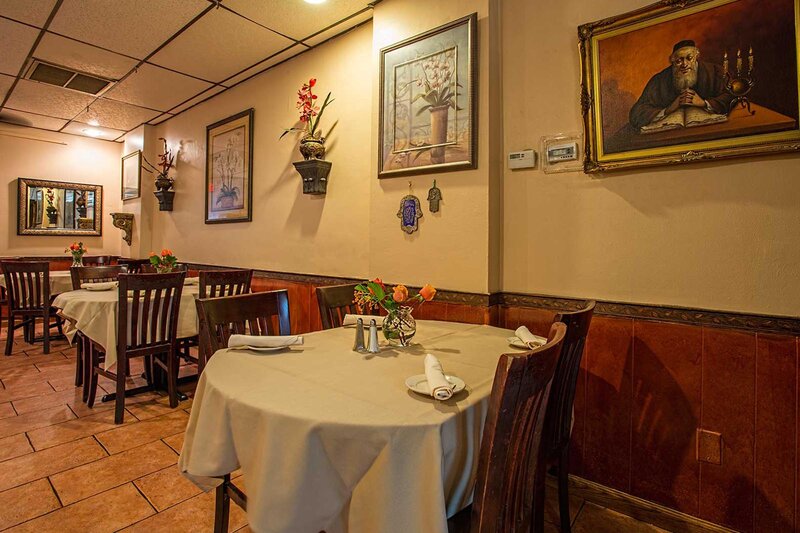 Dining room with three set tables